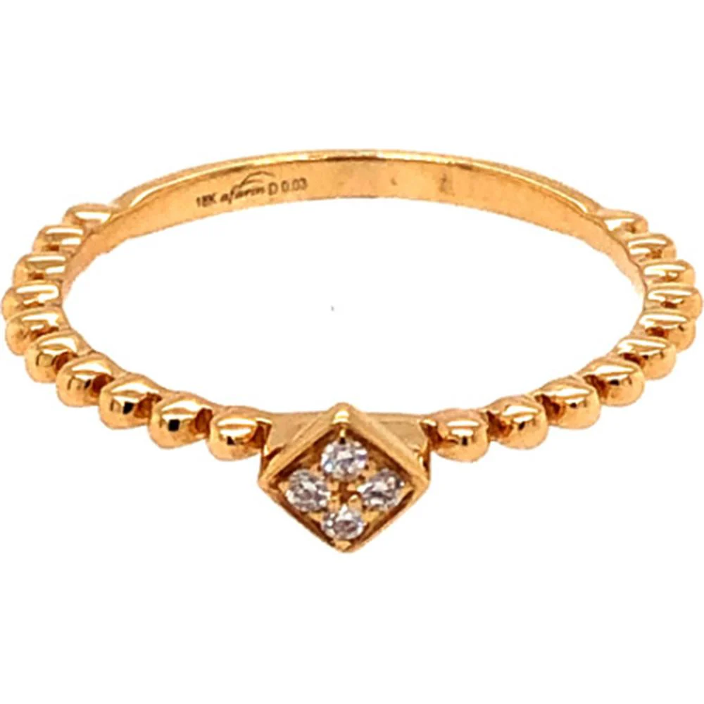 18K Yellow Gold Beaded Ring with Geometric Diamond Motif by Afarin