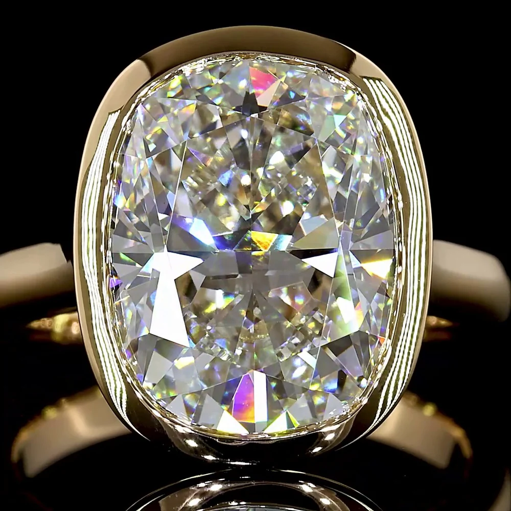 18K Yellow Gold Bezel Set Cushion Brilliant Cut Lab Diamond Solitaire Ring - 5.16 Carat Total Diamond Weight - Covaloro Fine Jewelry - Image 2