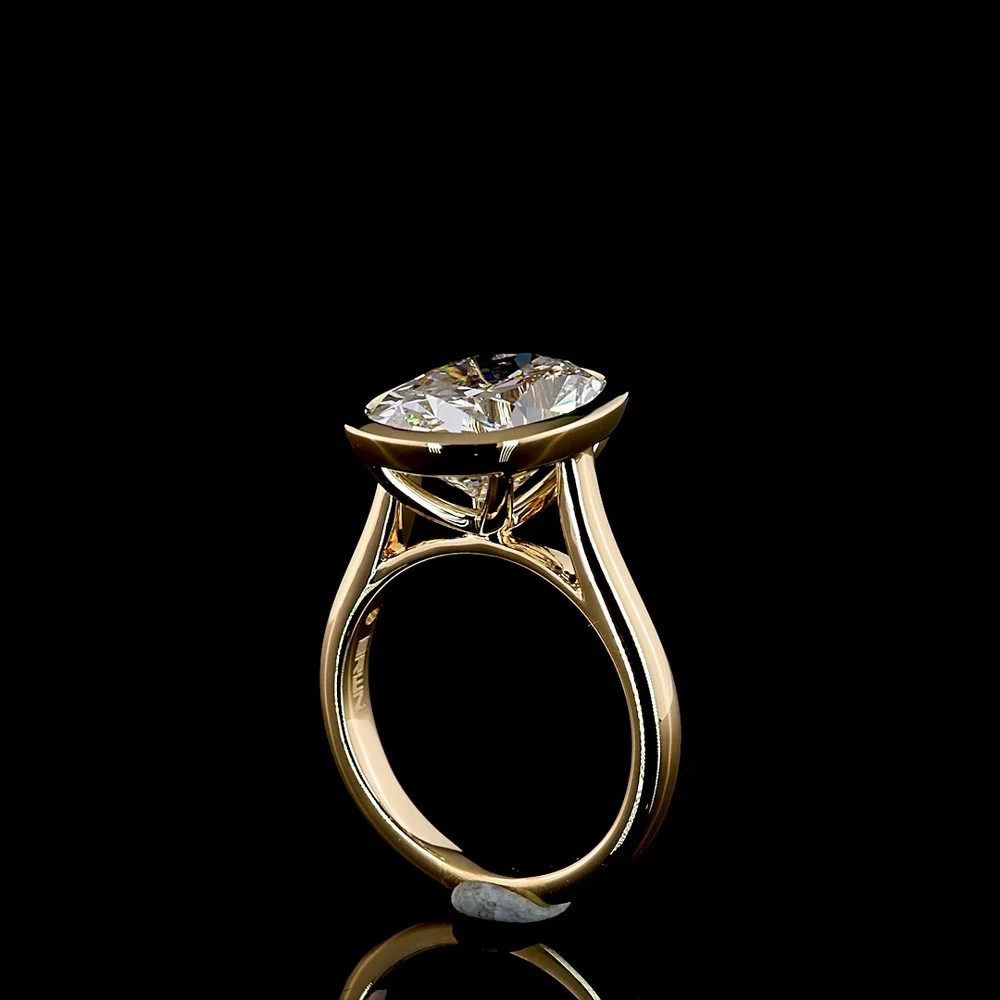 18K Yellow Gold Bezel Set Cushion Brilliant Cut Lab Diamond Solitaire Ring - 5.16 Carat Total Diamond Weight - Covaloro Fine Jewelry - Image 3