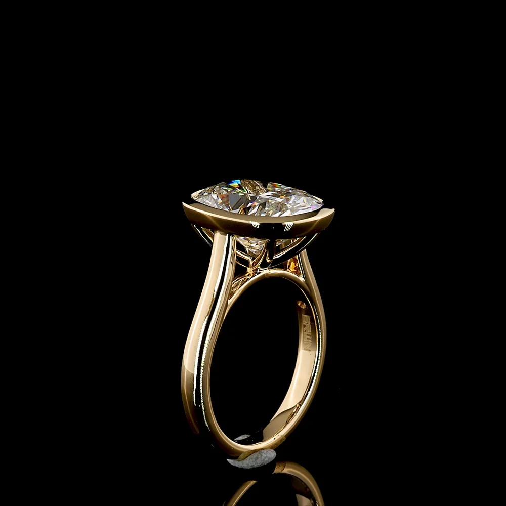 18K Yellow Gold Bezel Set Cushion Brilliant Cut Lab Diamond Solitaire Ring - 5.16 Carat Total Diamond Weight - Covaloro Fine Jewelry - Image 4