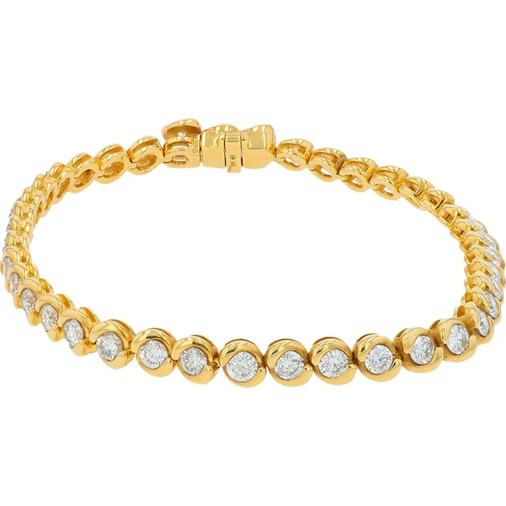 18K Yellow Gold Bezel Set Diamond Tennis Bracelet - 4.00 Carat Total Diamond Weight - Image 2