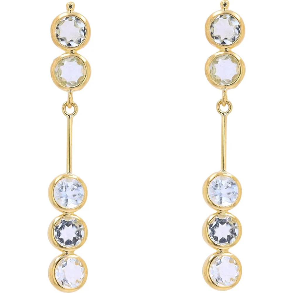 18K Yellow Gold Bezel Set Drop Earrings with 1.40 Carat Total Aquamarine Stones