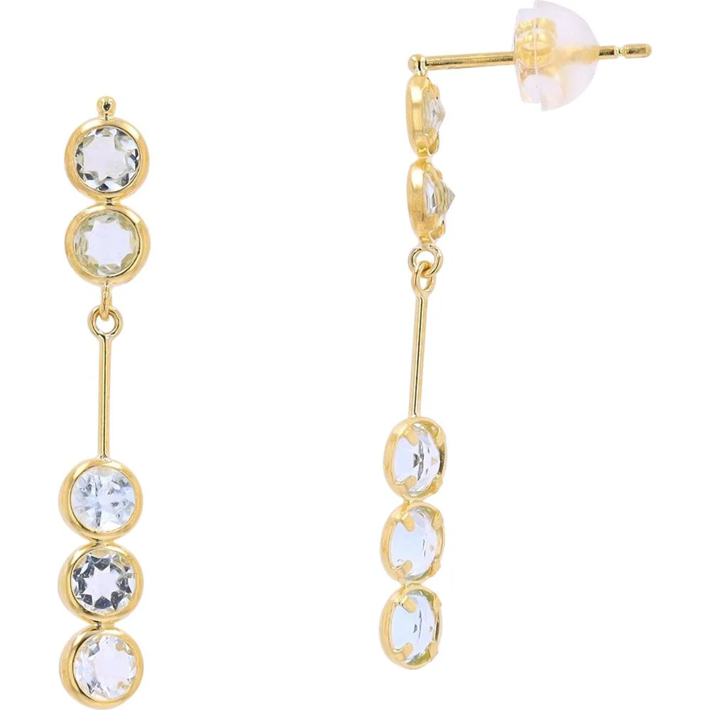 18K Yellow Gold Bezel Set Drop Earrings with 1.40 Carat Total Aquamarine Stones - Image 2