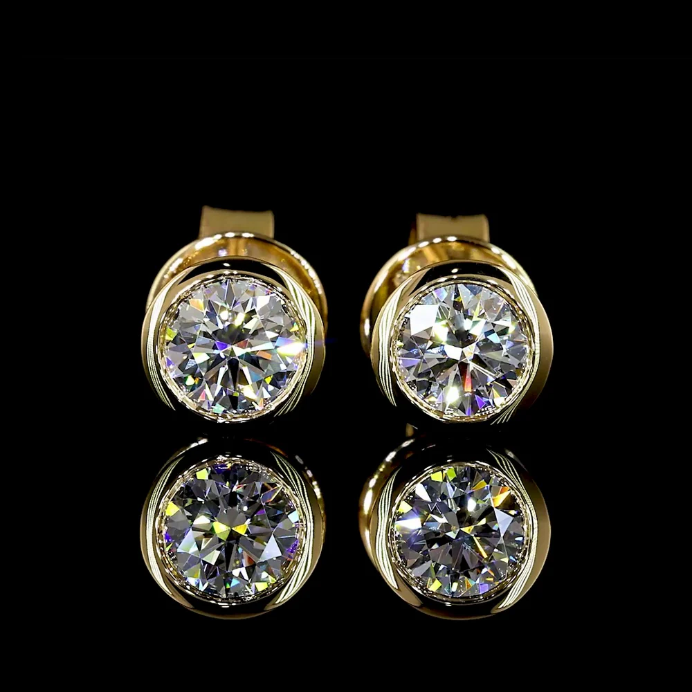 18K Yellow Gold Bezel Set Round Lab Diamond Stud Earrings - 0.58 Carats Total Diamond Weight, E-F Color, VS Clarity - Covaloro Fine Jewelry - Image 2