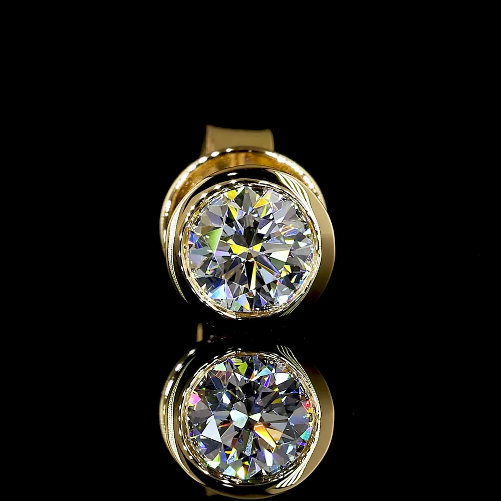 18K Yellow Gold Bezel Set Round Lab Diamond Stud Earrings - 0.58 Carats Total Diamond Weight, E-F Color, VS Clarity - Covaloro Fine Jewelry - Image 3