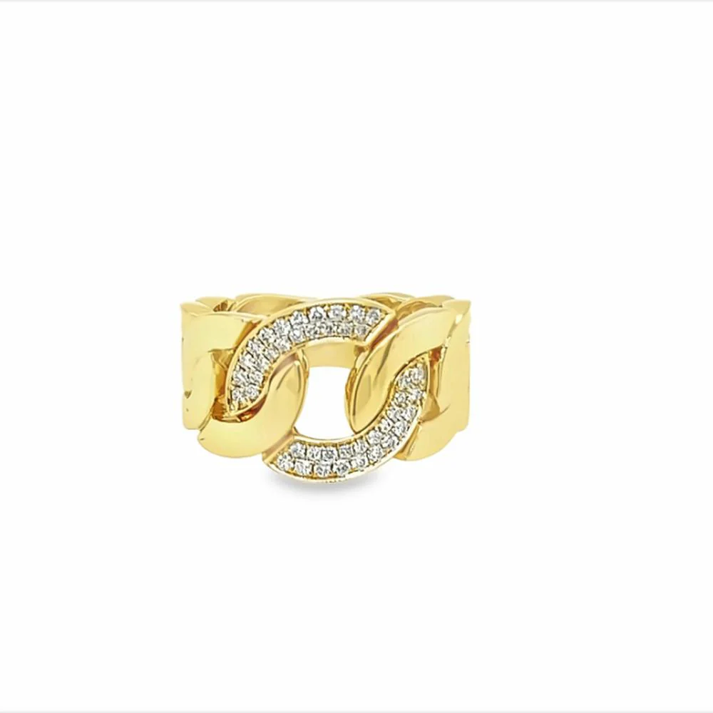 18K Yellow Gold Bold Link Ring with Pavé Set Diamonds by Afarin