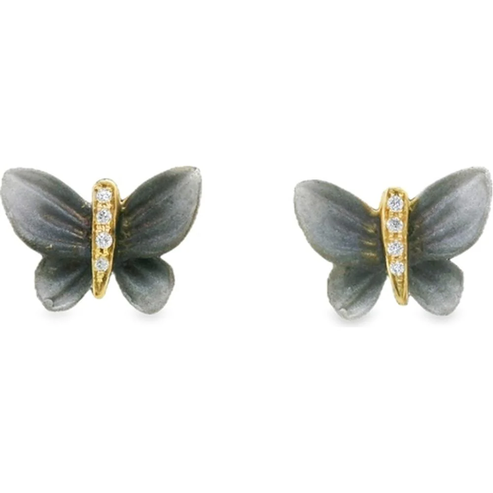 18K Yellow Gold Butterfly Earrings with Diamond Band by Afarin