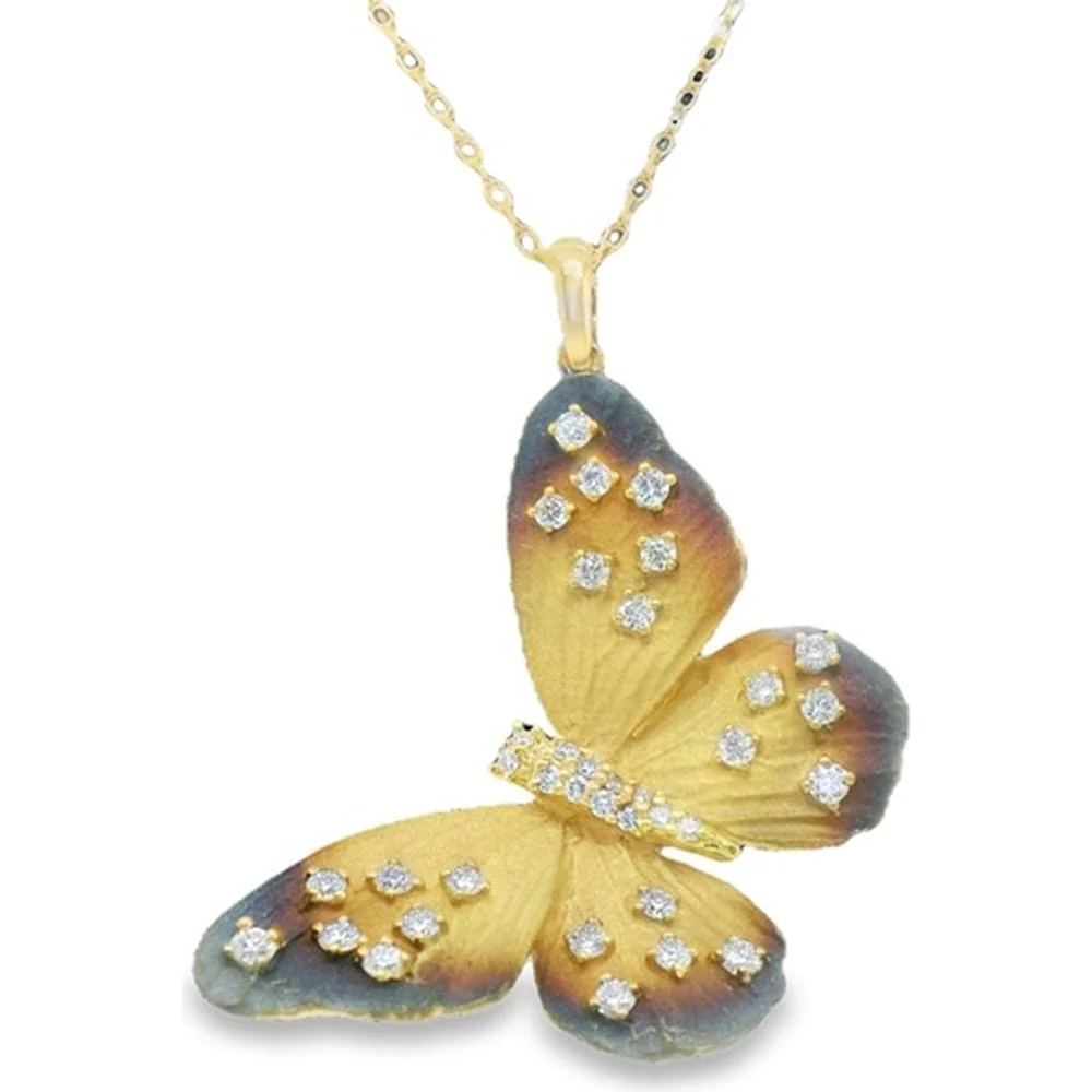 18K Yellow Gold Butterfly Pendant Necklace with Diamond Accents by Afarin