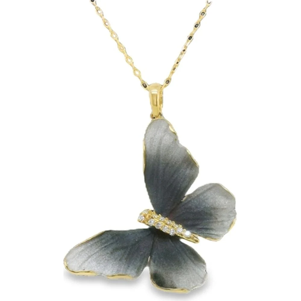 18K Yellow Gold Butterfly Pendant Necklace with Diamond Accents by Afarin