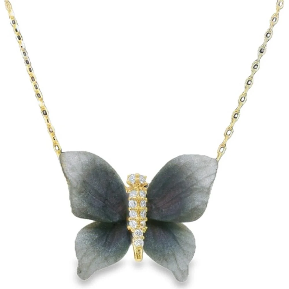 18K Yellow Gold Butterfly Pendant Necklace with Diamond Accents by Afarin