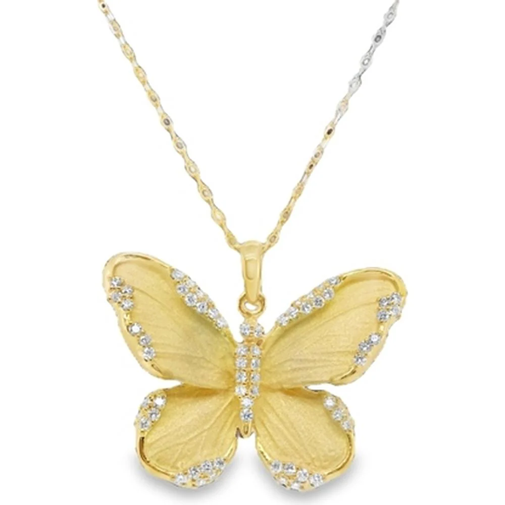 18K Yellow Gold Butterfly Pendant Necklace with Diamond Accents by Afarin