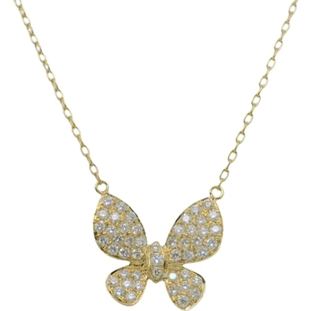 18K Yellow Gold Butterfly Pendant Necklace with Pavé Set Diamonds by Afarin