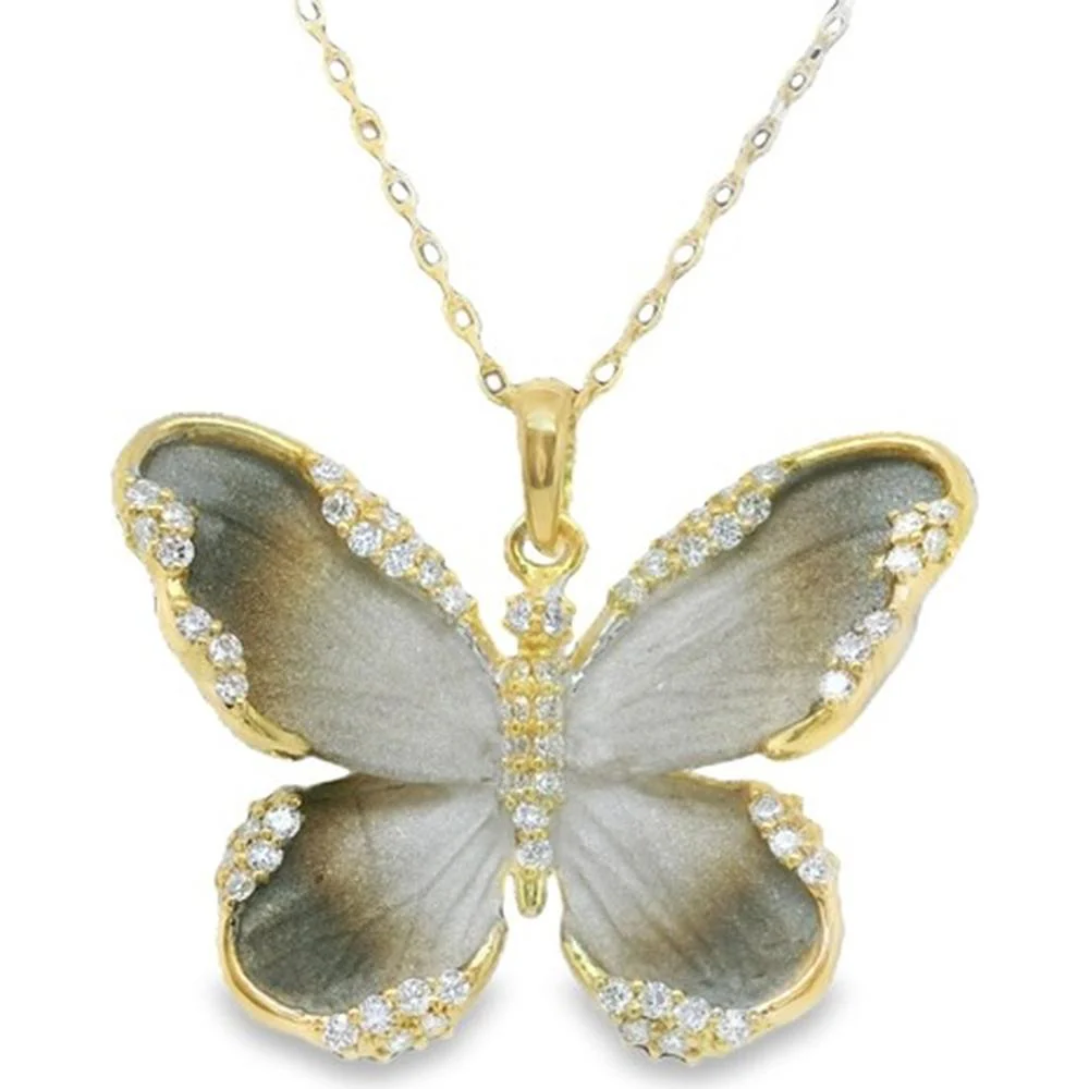 18K Yellow Gold Butterfly Pendant with Diamond Accents by Afarin
