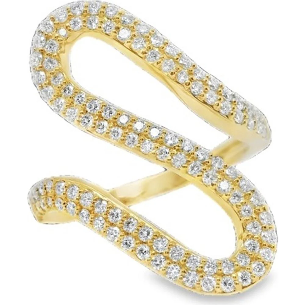 18K Yellow Gold Bypass Ring with Pavé Set Round Diamonds by Afarin