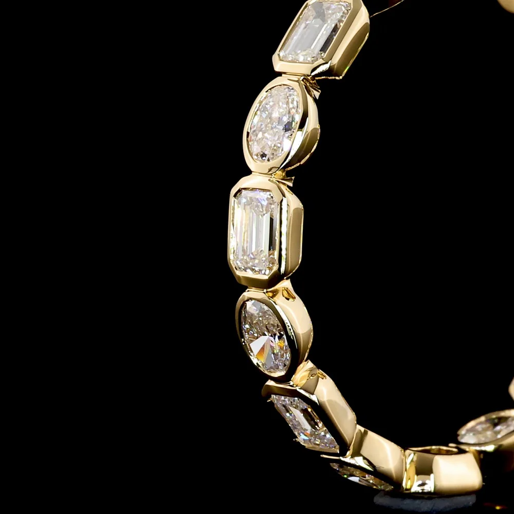18K Yellow Gold C-Hoop Earrings with Alternating Bezel-Set Emerald Cut and Oval Cut Lab Diamonds - 3.83 Carat Total Diamond Weight - Covaloro Fine Jewelry - Image 4