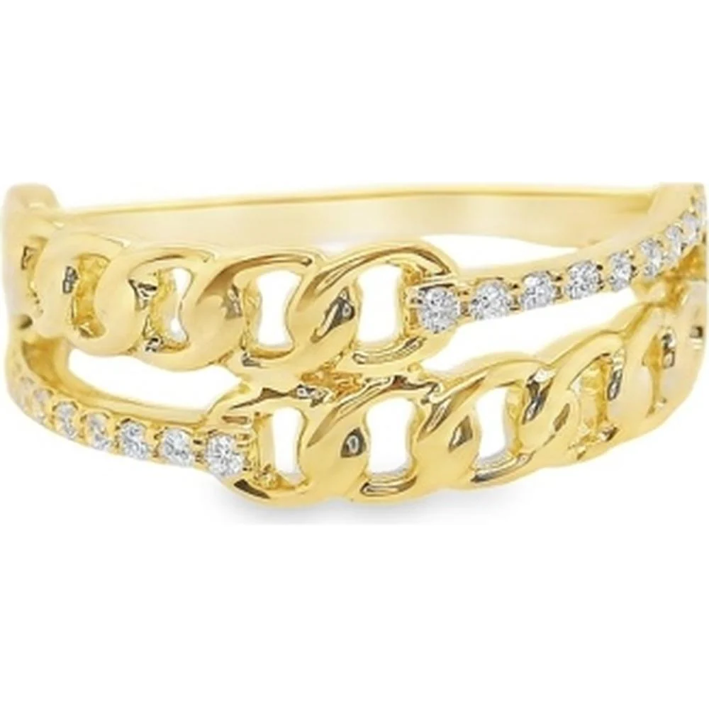 18K Yellow Gold Chain Link Diamond Ring with Contemporary Openwork Design by Afarin