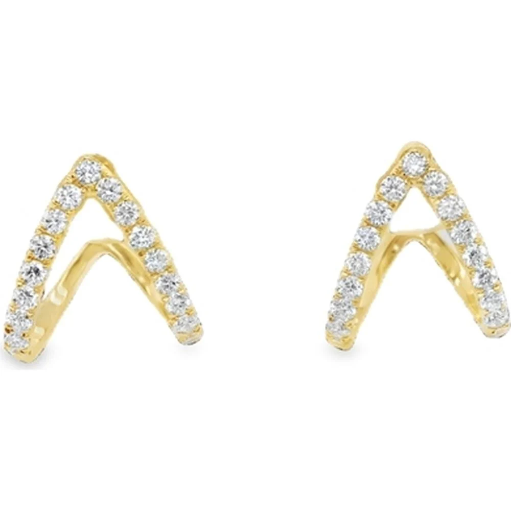 18K Yellow Gold Chevron Stud Earrings with Round Diamonds by Afarin