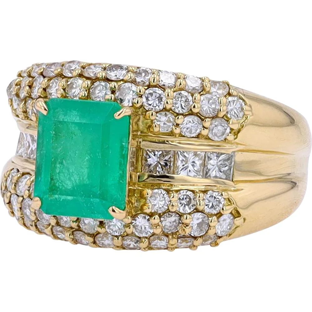 18K Yellow Gold Colombian Emerald Ring with Diamond Accents - 1.98 Carat Emerald, 1.46 Carat Diamond Total Weight - Image 2