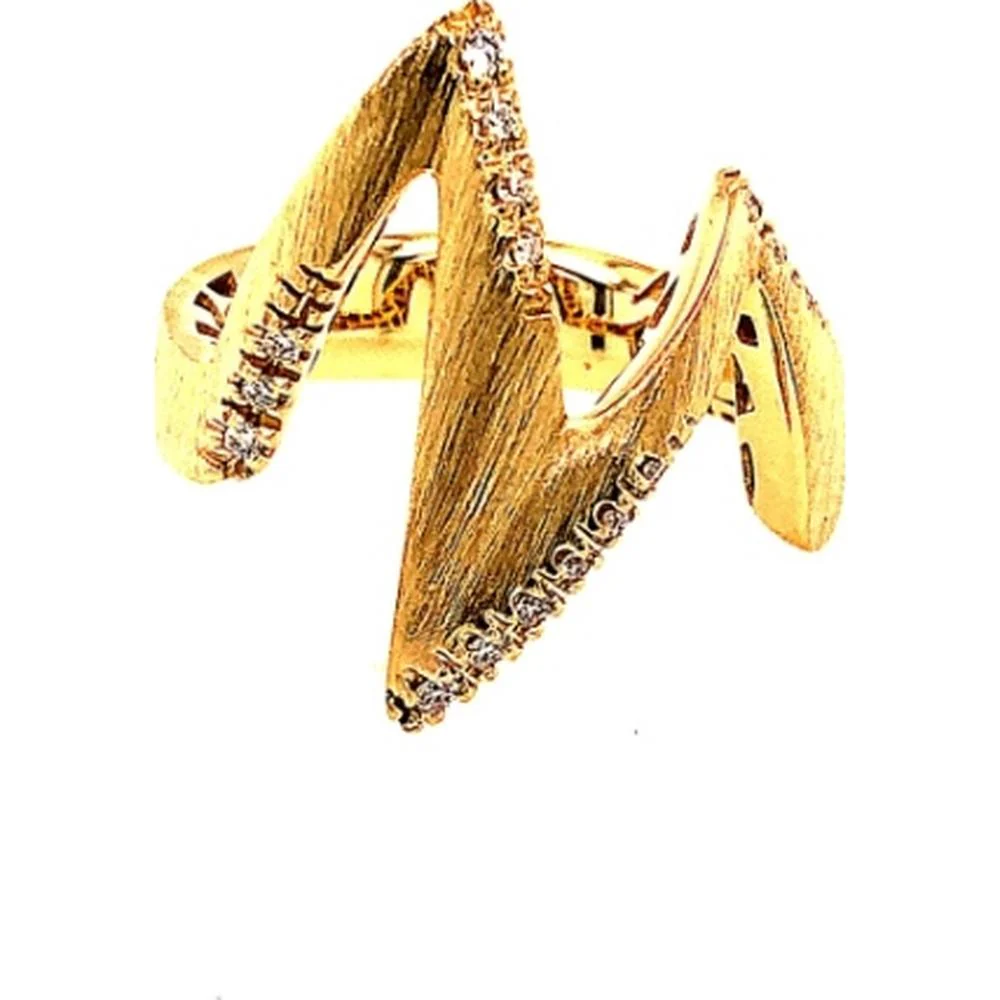 18K Yellow Gold Contemporary Free-Form Diamond Ring with Sculptural Crisscross Design by Afarin