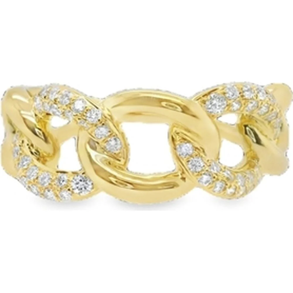 18K Yellow Gold Contemporary Link Ring with Pavé Set Round Diamonds by Afarin
