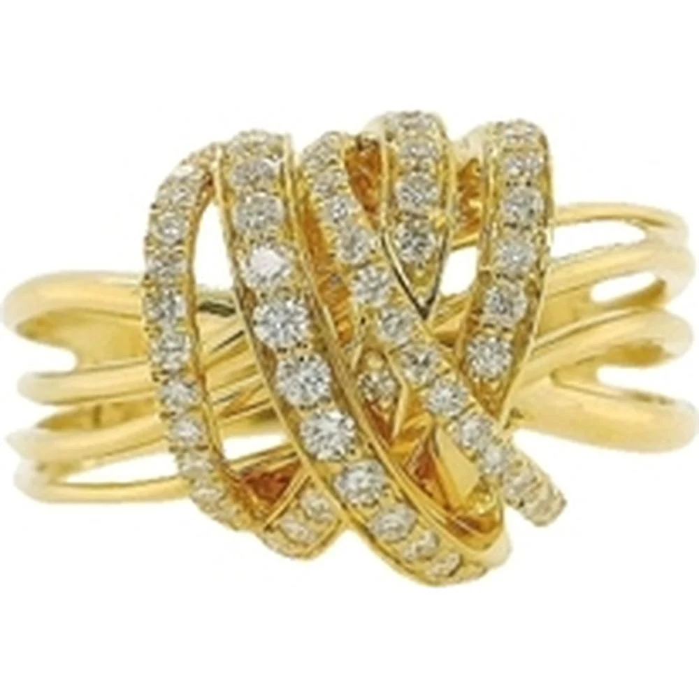 18K Yellow Gold Contemporary Swirl Ring with Round Diamond Accents by Afarin