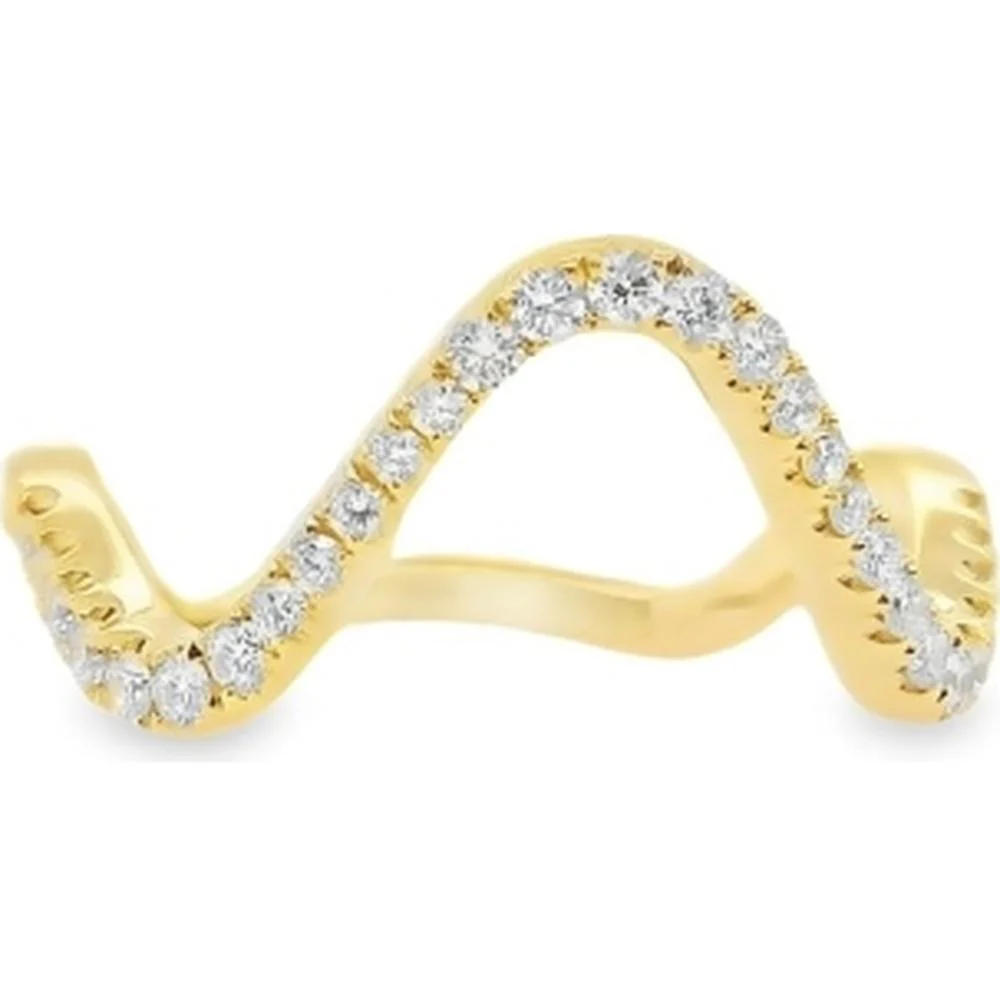 18K Yellow Gold Contemporary Wave Ring with Round Diamonds by Afarin
