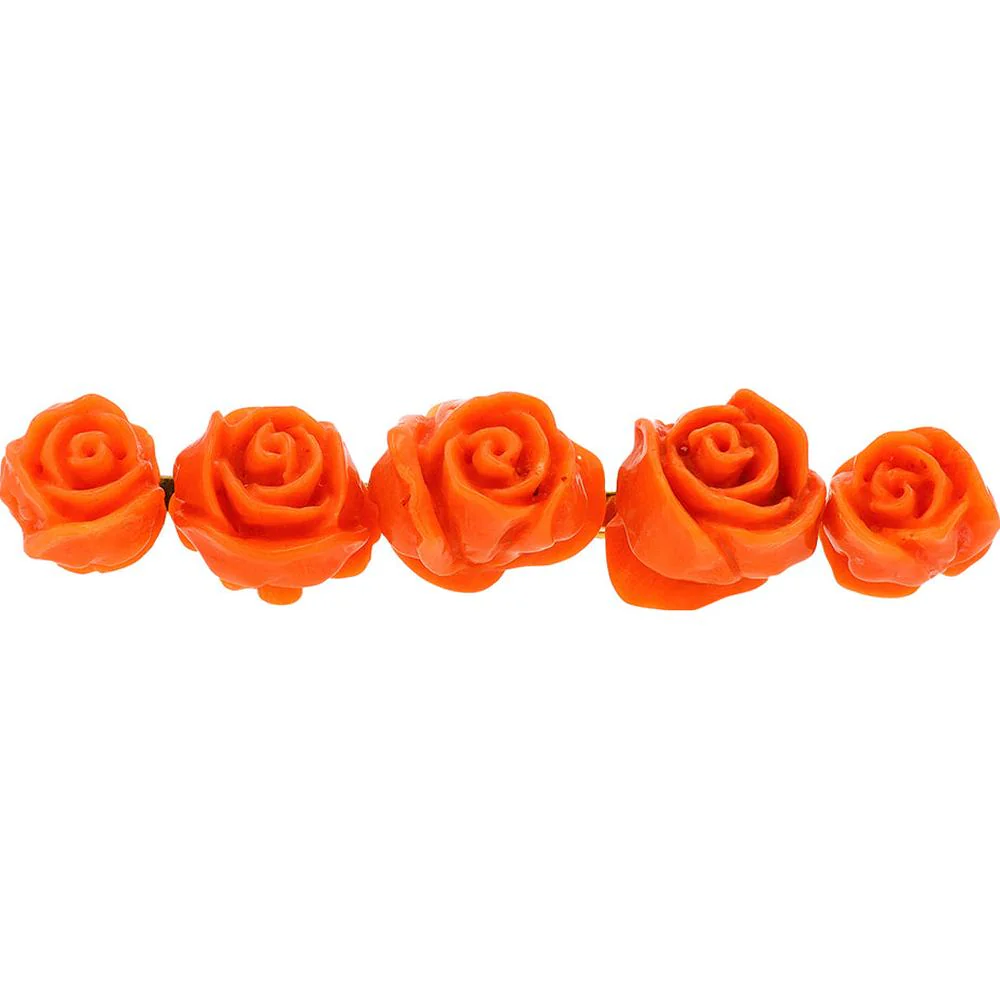 18K Yellow Gold Coral Rose Brooch with Intricate Floral Design