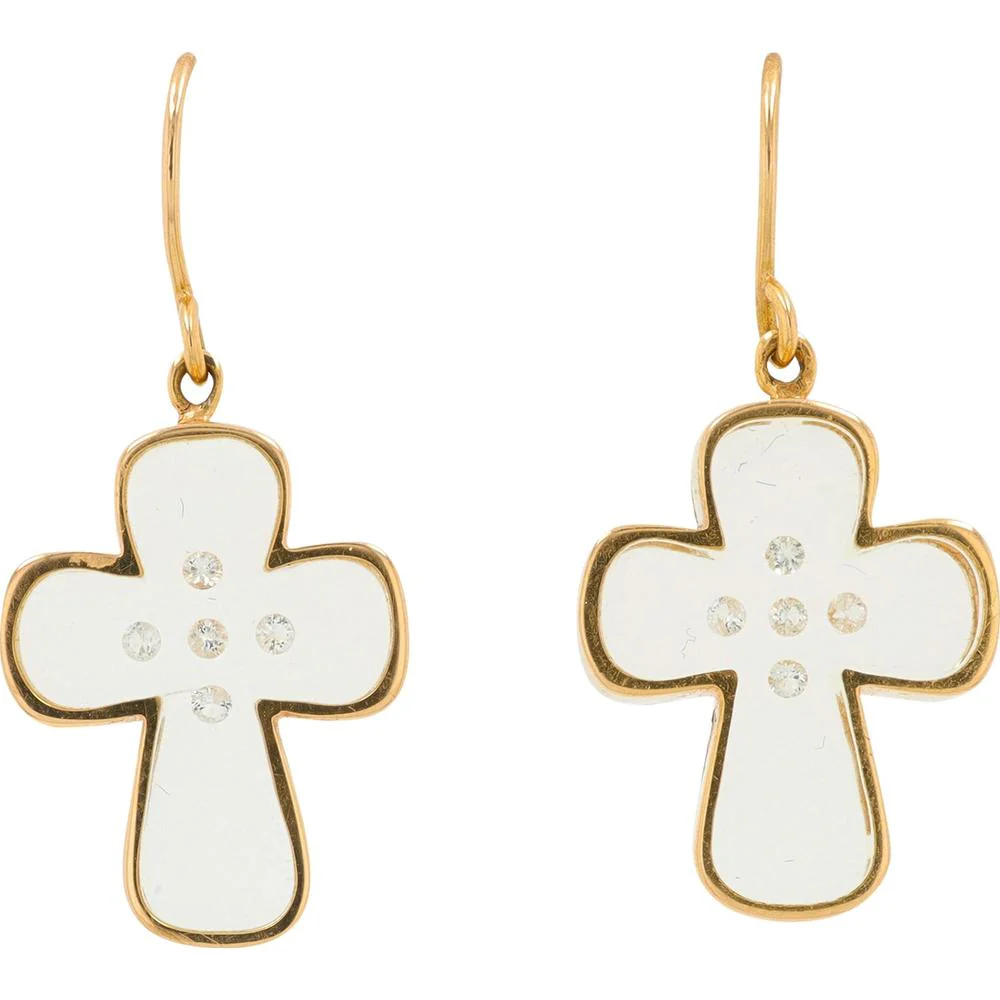 18K Yellow Gold Cross Earrings with 0.20 Carat Total Round Diamonds