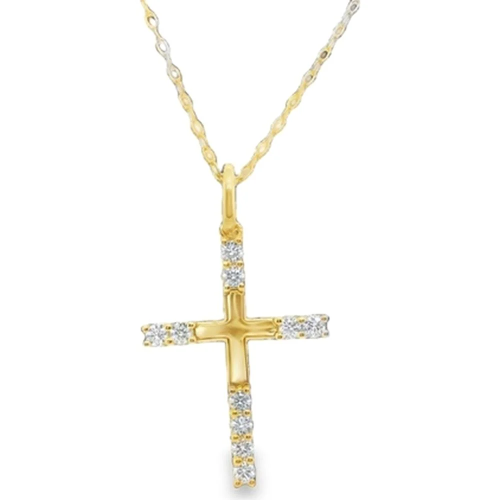 18K Yellow Gold Cross Pendant Necklace with Diamond Accents by Afarin
