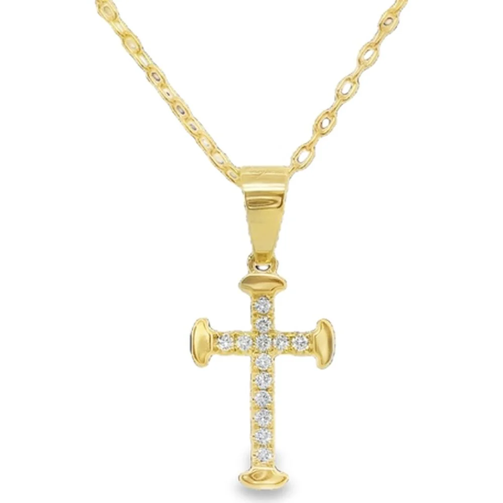 18K Yellow Gold Cross Pendant with Round Diamonds by Afarin