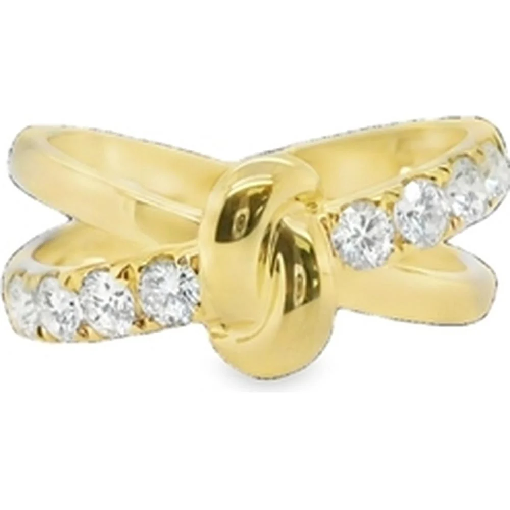 18K Yellow Gold Crossover Ring with Round Diamonds by Afarin