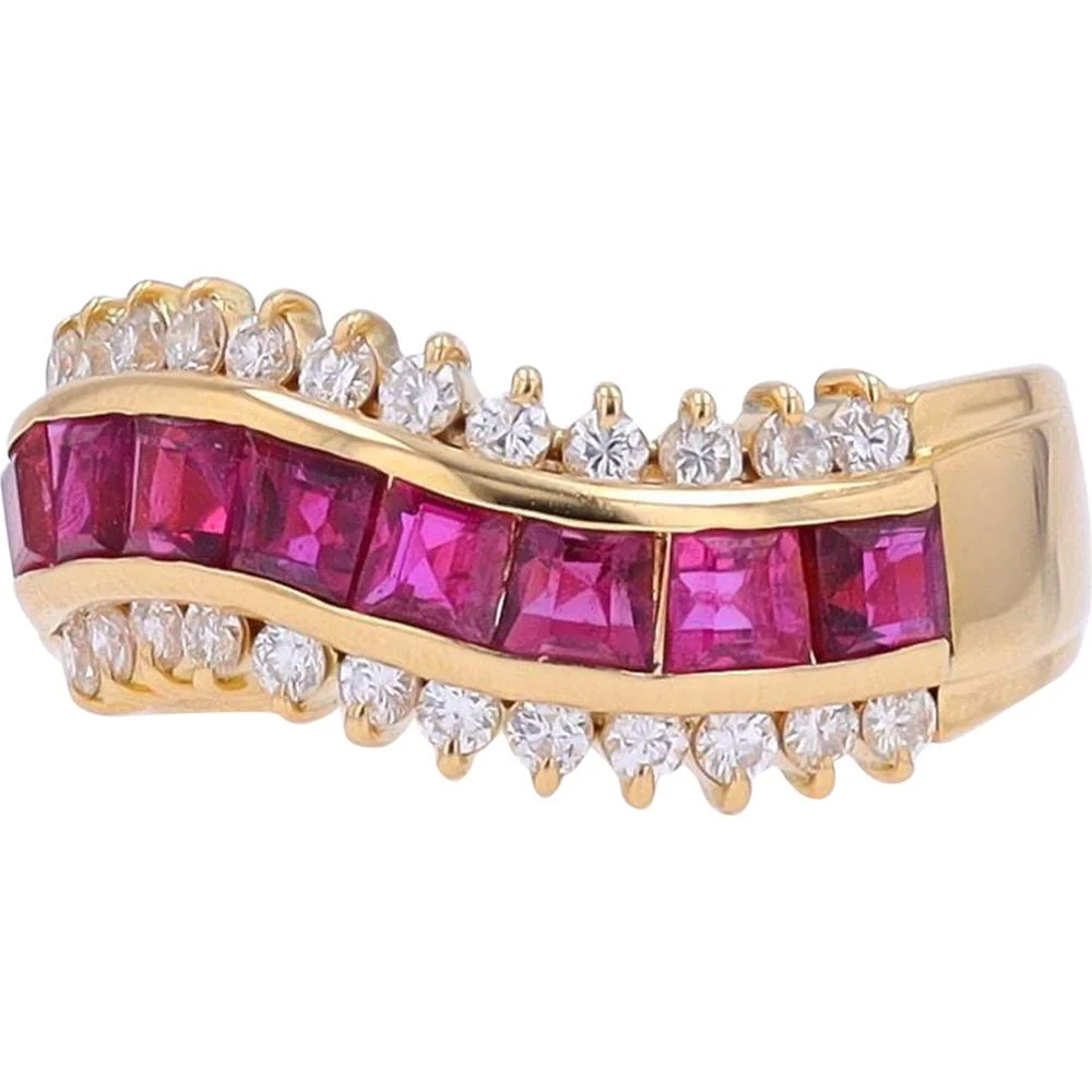 18K Yellow Gold Curved Band with 1.75 Carat Ruby and 0.45 Carat Diamond Accents - Image 2