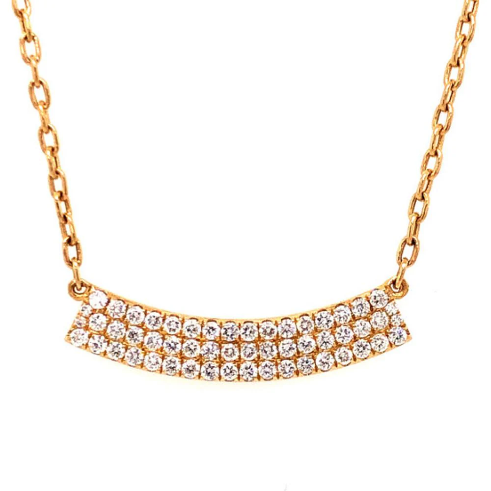 18K Yellow Gold Curved Bar Necklace with Round Diamonds by Afarin
