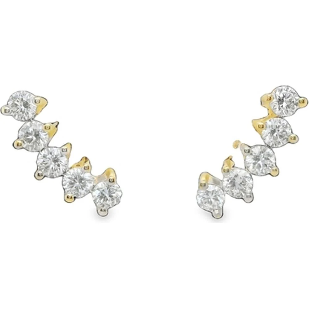 18K Yellow Gold Curved Diamond Earrings with Round and Pear-Shaped Diamonds by Afarin