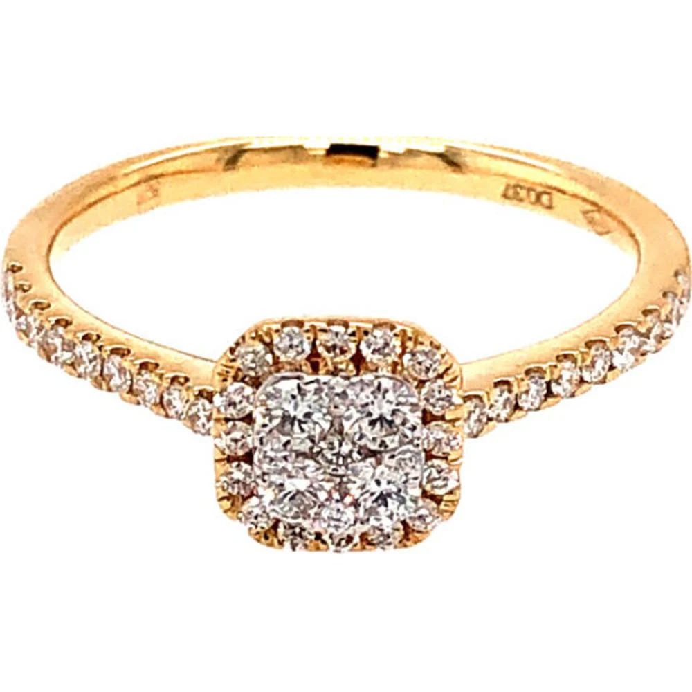 18K Yellow Gold Cushion Halo Diamond Ring with Pavé Band by Afarin