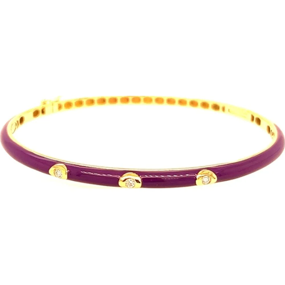 18K Yellow Gold Diamond Accent Enamel Bangle Bracelet by Afarin