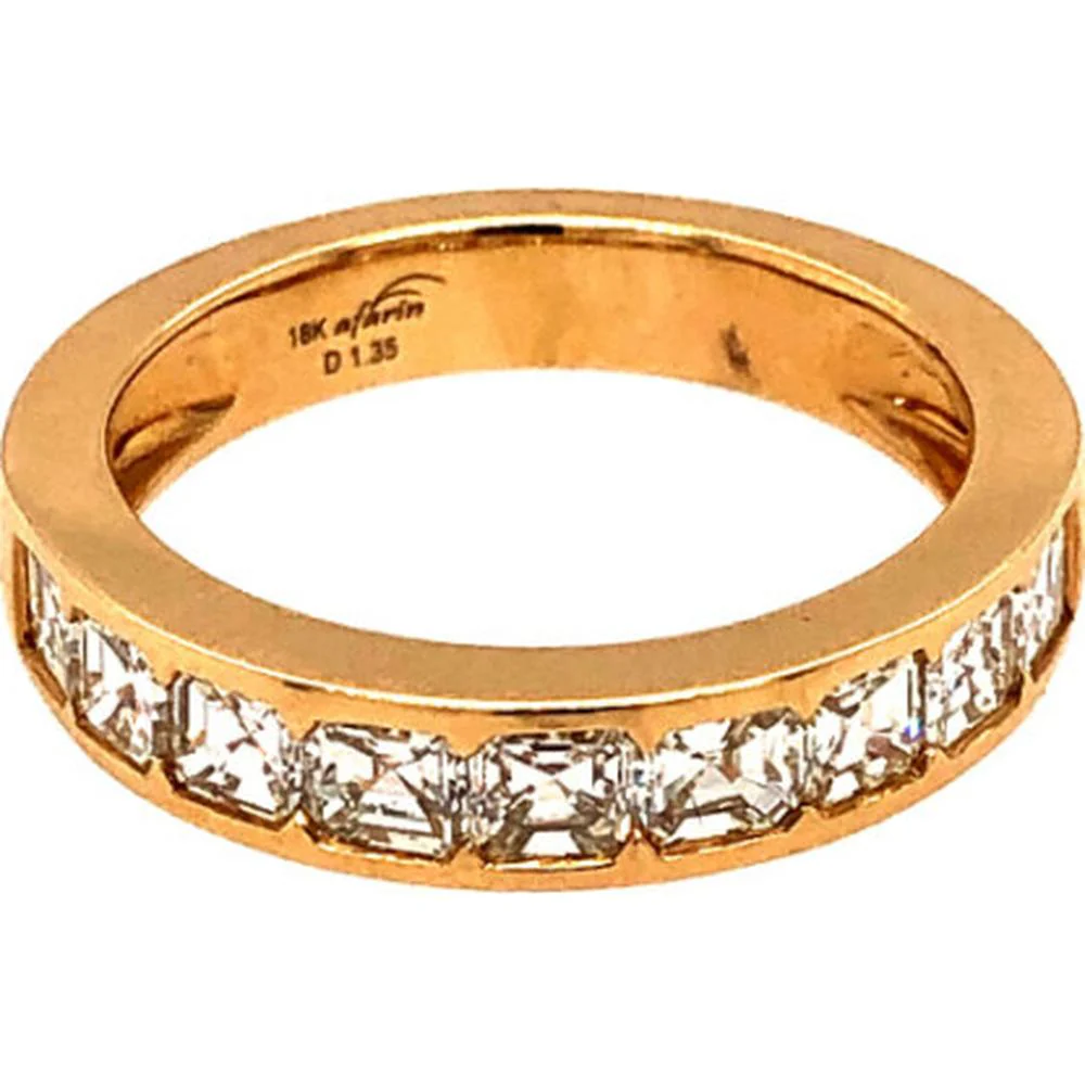 18K Yellow Gold Diamond Band Ring with Channel-Set Square Diamonds by Afarin