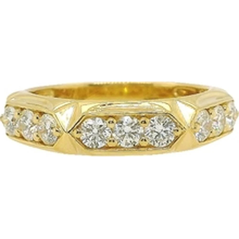 18K Yellow Gold Diamond Band Ring with Geometric Multi-Section Diamond Design by Afarin