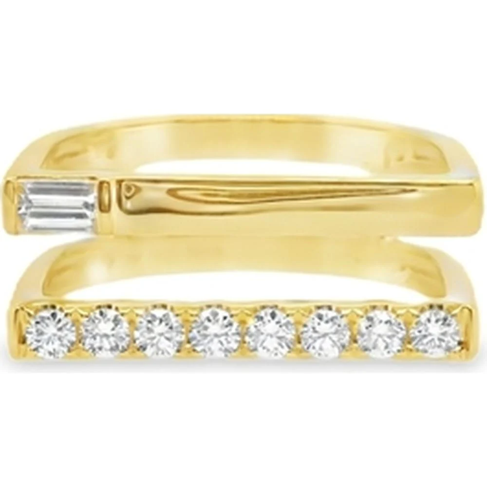 18K Yellow Gold Diamond Band Ring with Round and Baguette Diamonds by Afarin