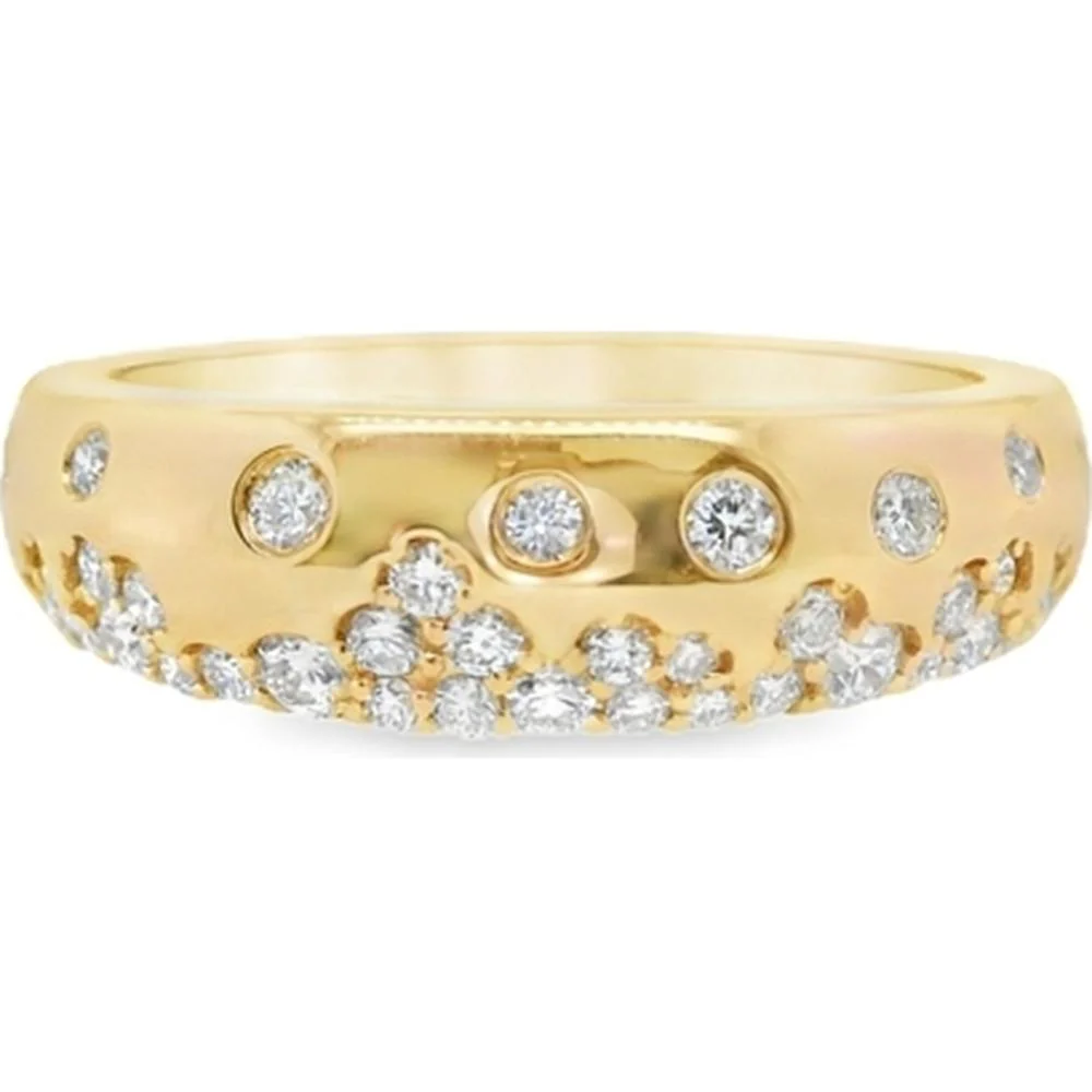 18K Yellow Gold Diamond Band Ring with Scattered Bezel-Set and Pavé Diamonds by Afarin