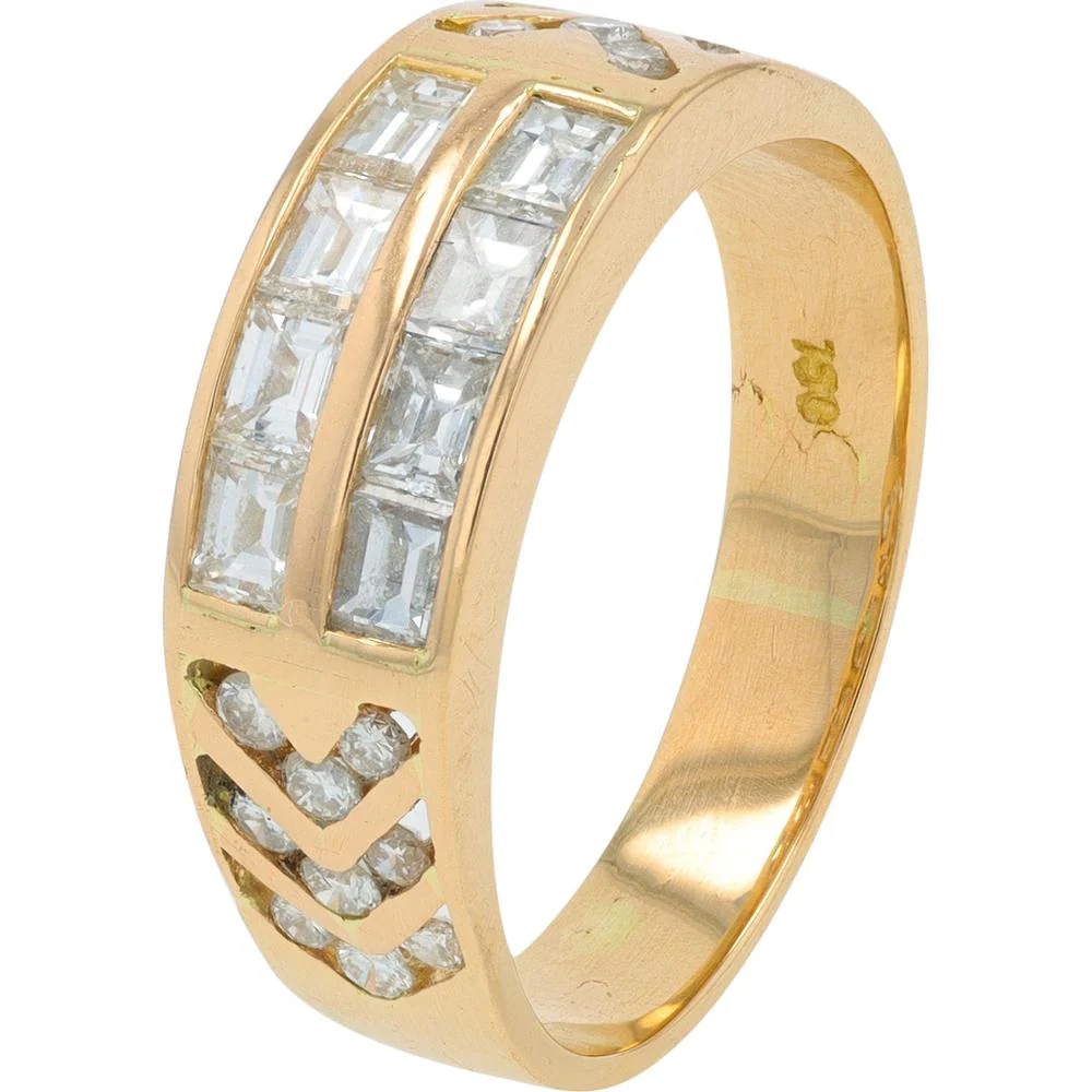 18K Yellow Gold Diamond Band with Square - Cut Diamonds - 1.10 Carat Total Diamond Weight