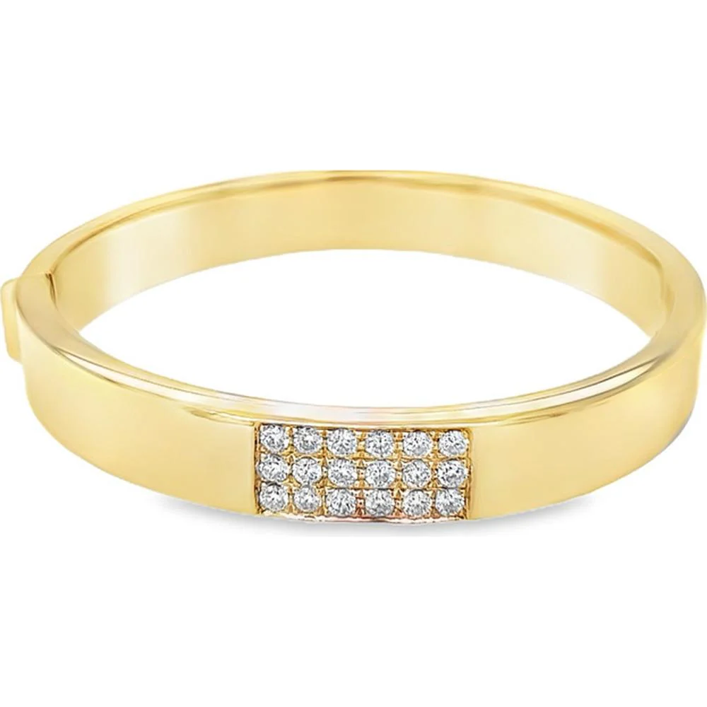 18K Yellow Gold Diamond Bangle Bracelet with Geometric Round Diamond Center by Afarin