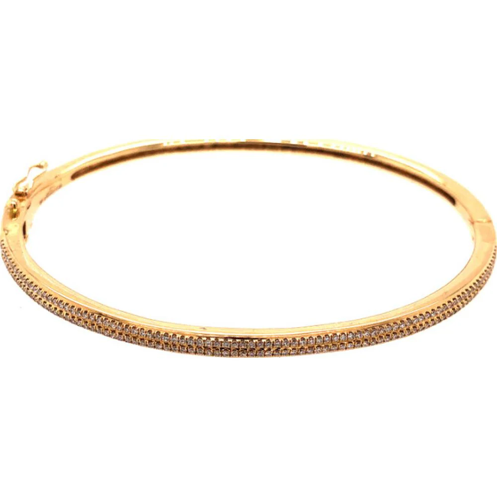 18K Yellow Gold Diamond Bangle Bracelet with Pavé-Style Round Diamonds by Afarin