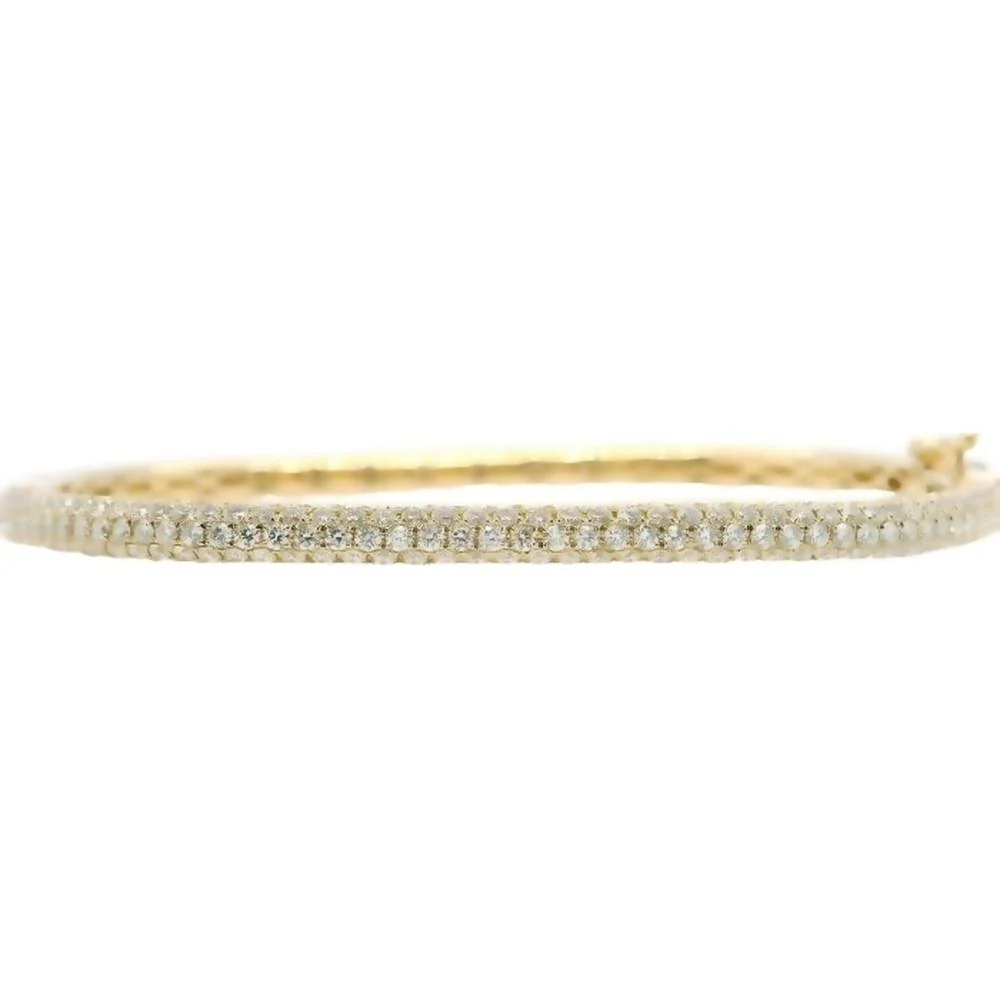 18K Yellow Gold Diamond Bangle Bracelet with Prong-Set Round Diamonds by Afarin