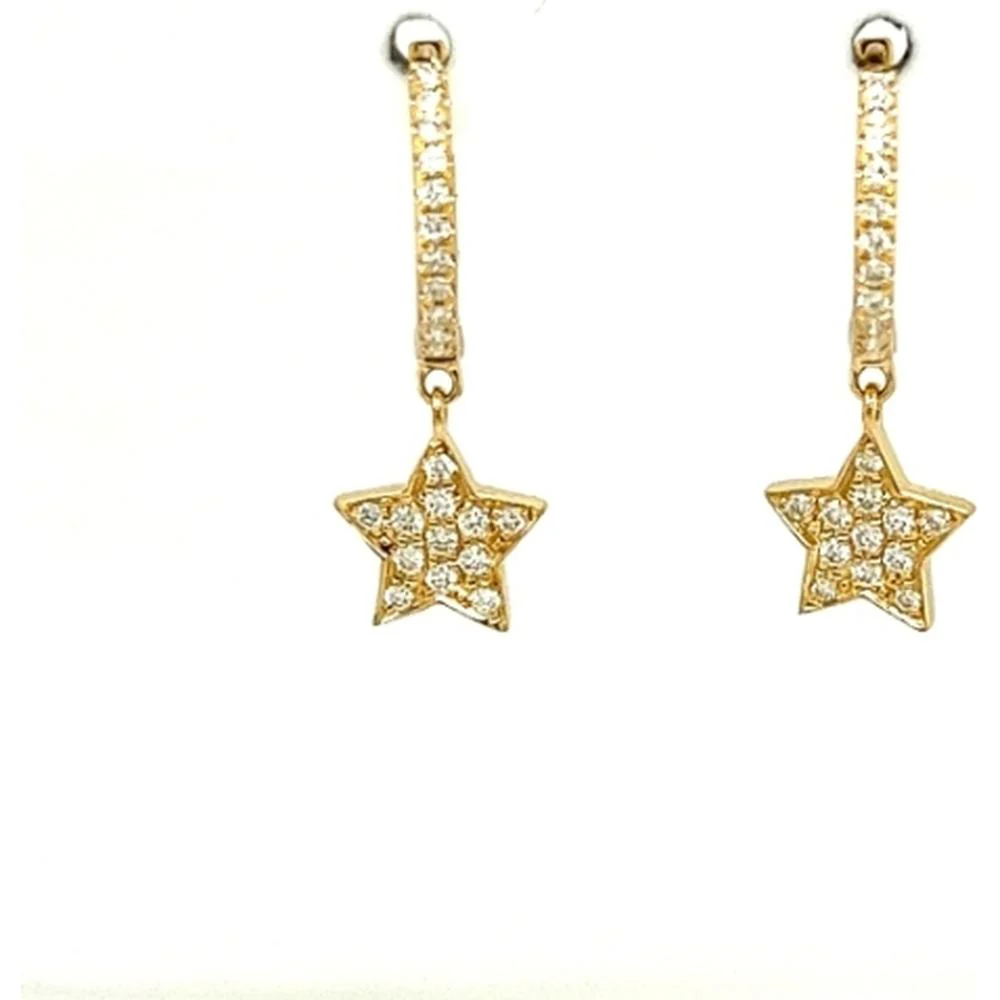 18K Yellow Gold Diamond Bar and Star Drop Earrings by Afarin
