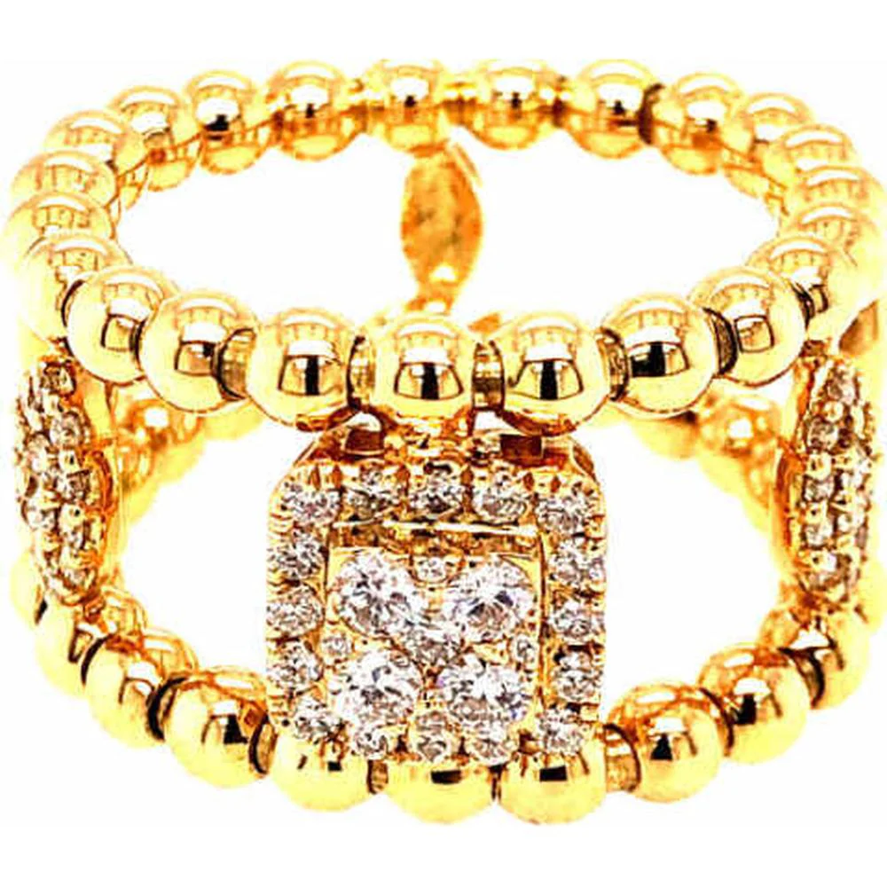 18K Yellow Gold Diamond Cluster Halo Beaded Statement Ring by Afarin
