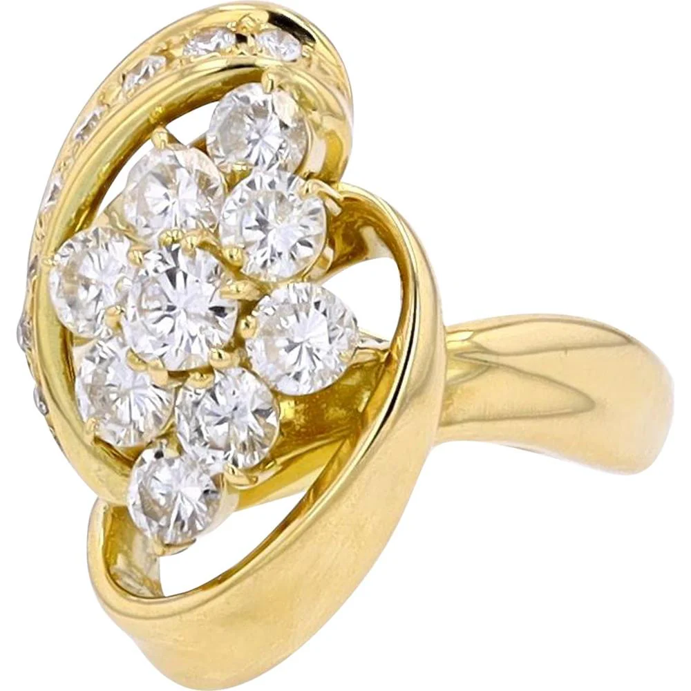 18K Yellow Gold Diamond Cluster Ring - 1.31 Carat Total Diamond Weight - Image 2