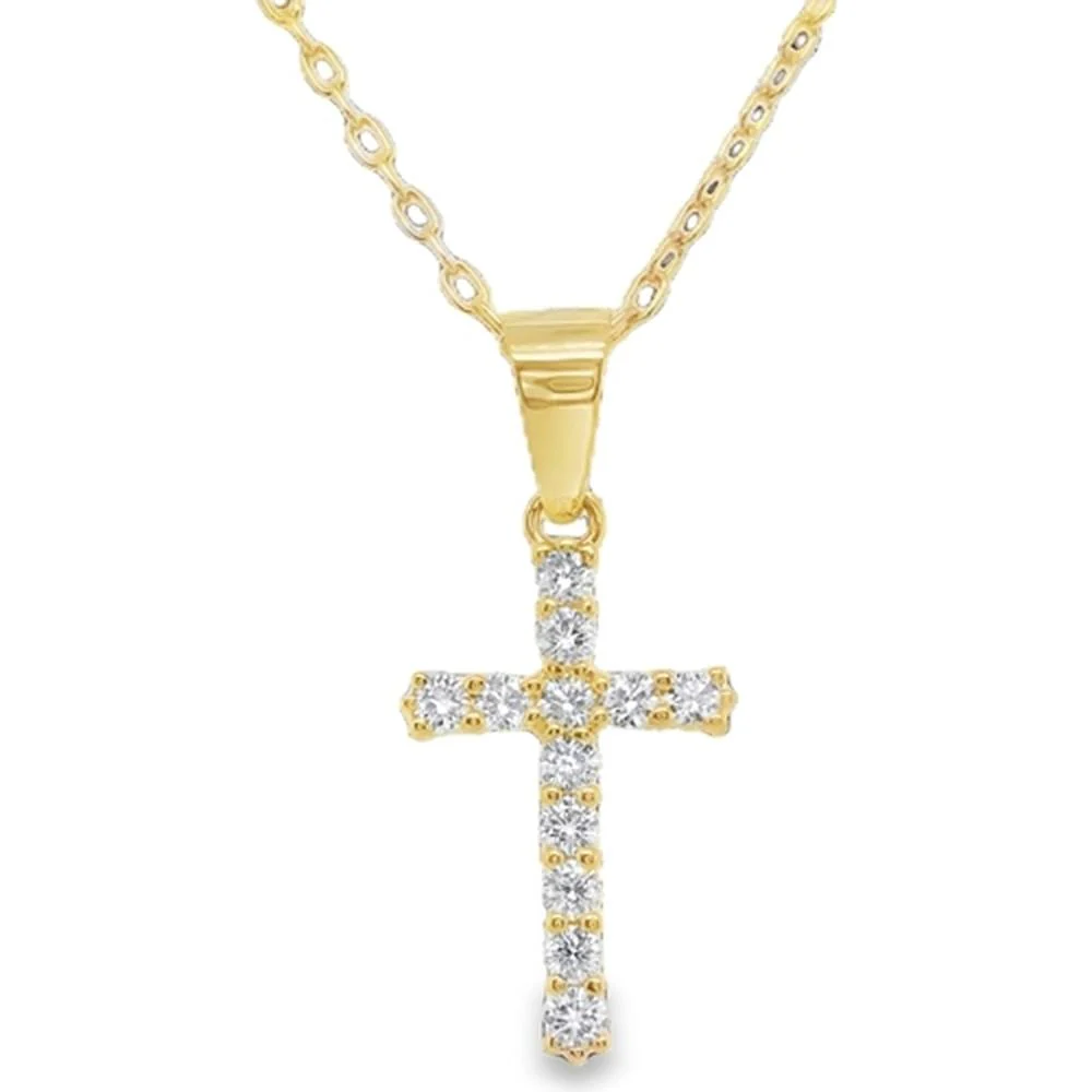 18K Yellow Gold Diamond Cross Pendant with Round Diamonds by Afarin