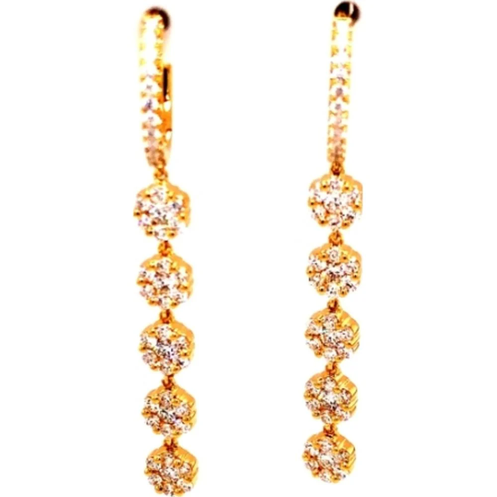 18K Yellow Gold Diamond Drop Earrings with Round Diamond Cluster Design by Afarin