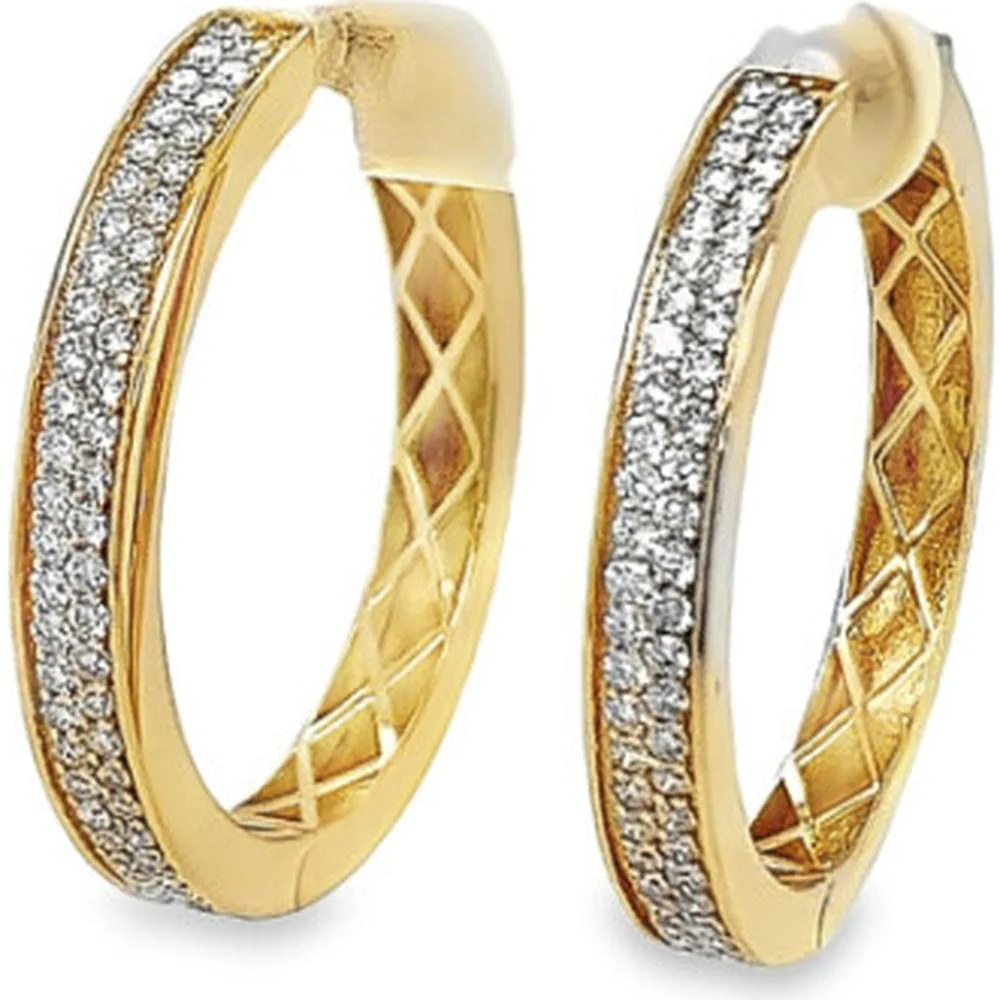 18K Yellow Gold Diamond Hoop Earrings with Prong Set Diamonds by Afarin